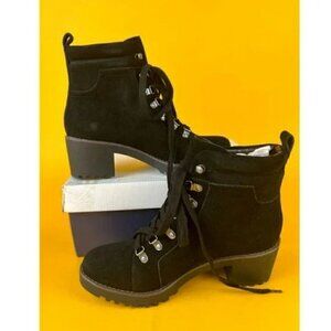 Caslon Jadey Water Resistant Bootie Womens 4M Black Suede Lace Up Block Heel